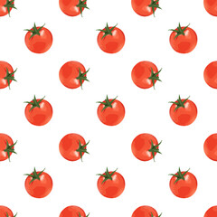 Bright seamless pattern with red tomatoes on a white background. Pattern for textiles, wrapping paper, wallpapers, covers and backgrounds.