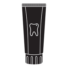 Insulated toothpaste for dental care, black silhouette, vector illustration