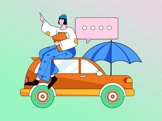 Buying insurance for car flat character vector concept operation illustration
