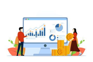 statistics and data analysis concept, business analysis, business financial investment with business team working on monitor chart dashboard, planning, web report dashboard, finance investment.