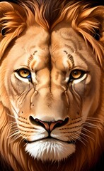 Illustration closeup portrait of an African lion