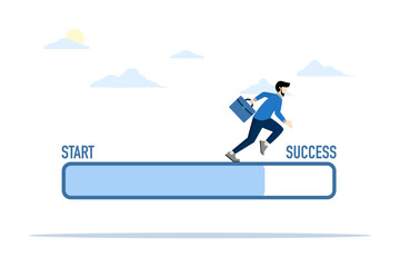 Concept of progress from start to success. Challenge your progress and win the race. Mission accomplished to complete the project. Entrepreneurs run from scratch to success. flat vector illustration.