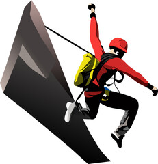 climbing sportsman on white background