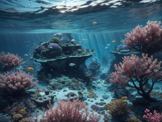 Fototapeta na wymiar A sun-drenched coral reef in the tropical sea