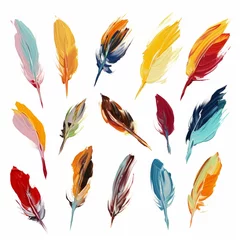 Fotobehang Acrylic paint strokes feathers on white background. AI generated © Valery