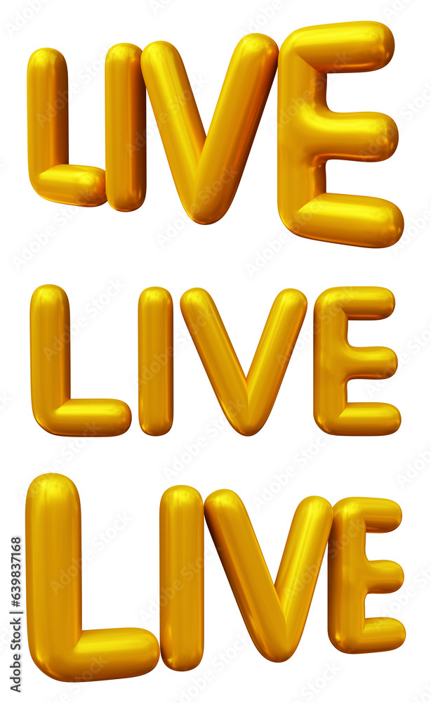 Poster golden live text for social media, applications and web pages isolated on transparent background in 