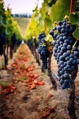 Obraz premium Bunch of grapes in the garden at sunset