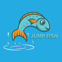 Minimalistic and energetic jumping fish logo mascot design