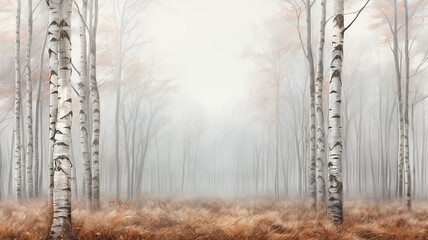 autumn forest watercolor landscape in gray calm tones soft color