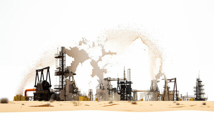 development of a black oil field in the desert on a white background idea industry