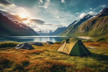 Camping tent in a stunning landscape