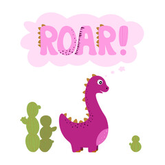 vector illustration of cute purple dinosaur