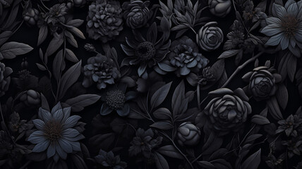 black flowers ornament on dark background gothic style