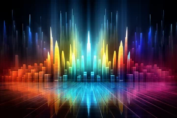 Foto op Plexiglas Fractale golven Background composition of colored sine vibrations, light and fractal elements on the subject of sound equalizer, music spectrum