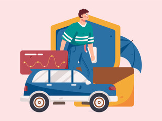 Buying insurance for car flat character vector concept operation illustration
