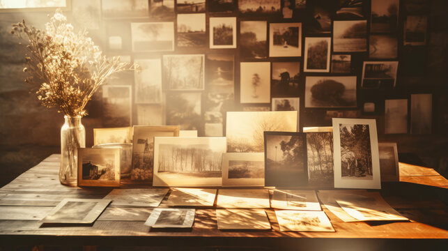 Old vintage effects photography album and memories. Generative AI.