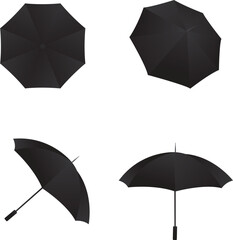 Black umbrella in a variety of positions