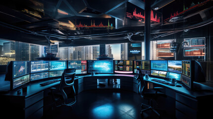 Finance and economy displays in a workstation. Generative AI. 