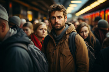 Fototapeta premium crowd of people in underground in peak hour