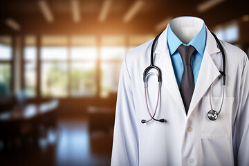 Quality Medical Services. Unrecognizable Doctor In Uniform Taking Notes To Clipboard While Standing In Hospital Corridor, Cropped Image, Panorama - obrazy, fototapety, plakaty