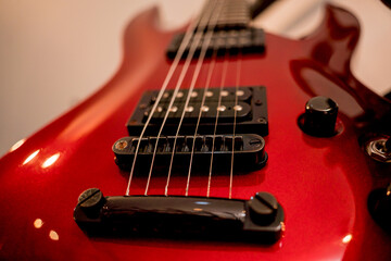 Electric guitar red color in the music shop