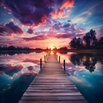 Relaxing moment: Wooden pier on a lake with an amazing sunset © Guido Amrein