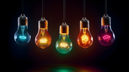 "Radiant Neuroscape: Hanging Light Bulbs Illuminate Mindscape"