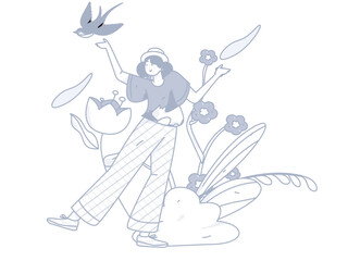 24 solar terms, beginning of spring, rain, stung, spring breeze, qingming, valley rain, flat character vector concept, operation, hand-painted illustration
