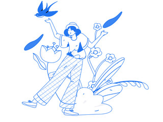 24 solar terms, beginning of spring, rain, stung, spring breeze, qingming, valley rain, flat character vector concept, operation, hand-painted illustration
