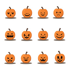 Set of  jack-o-lantern Halloween pumpkins with different emotions - minimalist vector