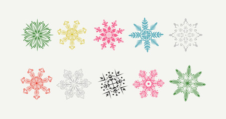 Set colorful abstract snowflakes  isolated on white background. Nice element for christmas banner, wrapping. New year modern ornament.