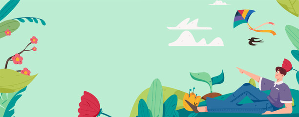 24 solar terms, beginning of spring, rain, stung, spring breeze, qingming, valley rain, flat character vector concept, operation, hand-painted illustration
