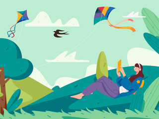 Obraz na płótnie Canvas 24 solar terms, beginning of spring, rain, stung, spring breeze, qingming, valley rain, flat character vector concept, operation, hand-painted illustration 