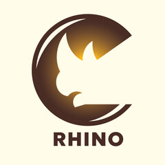 Rhinoceros Head Side Profile Negative Space Logo in Round Shape