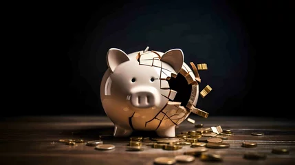 Fotobehang Broken piggy bank whith coin © Planetz