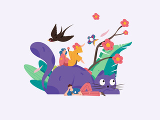 24 solar terms, beginning of spring, rain, stung, spring breeze, qingming, valley rain, flat character vector concept, operation, hand-painted illustration
