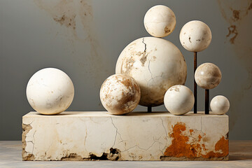 abstract sculpture of spheres on a concrete material