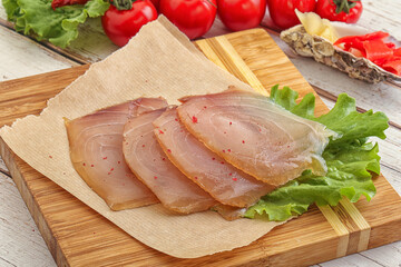 Sliced salted marlin fish carpaccio