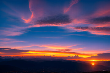 Obraz premium Utterly spectacular sunset with colourful clouds lit by the sun. Epic Bright Sky, Sunset landscape