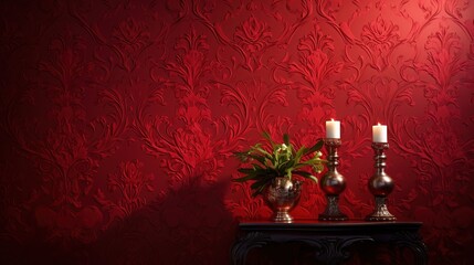 candle and flower Red Background decoration