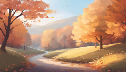 autumn square illustration, landscape