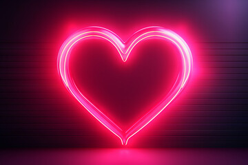 Heart shape neon light on dark wall background