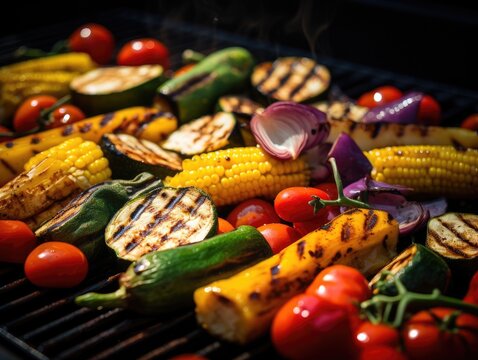 Mixed Vegetables on a grill, close-up shot