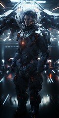 Naklejka premium space marine in the spaceship