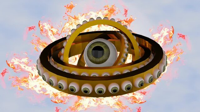 Bible accurate angel. The Ophanim and also called Galgalim. The wheels seen in Ezekiel's vision of the chariot construes them as angels 3D rendering