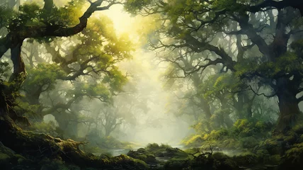 Foto op Canvas landscape huge old oaks in the swamp oil paint delicate colors paintings on canvas. © kichigin19