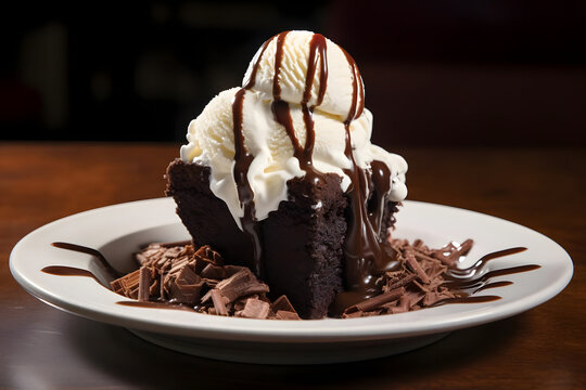 Brownie Sundae, decadent dessert with brownies, ice cream, and toppings