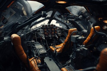 Fototapeta na wymiar Cockpit of the futuristic aircraft
