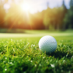 Golf ball on grass, on green background, sport concept