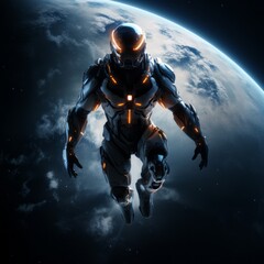 Fototapeta premium An astronaut in space. Luminous Spacewalker